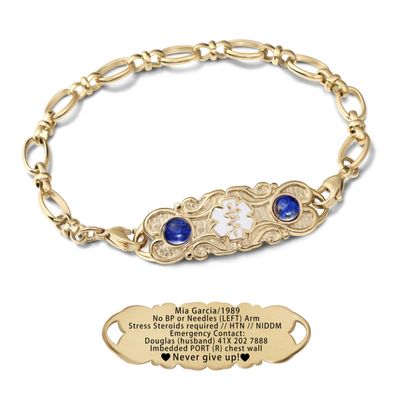 ASTERY Custom Medical Alert Bracelet for Women with Free Engraving,Personalized Women's Identification ID Bracelet Medical Jewelry (Golden Bracelet with Lapis Lazuli, 6.5 Inches)