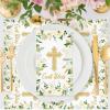 100PCS White Floral Religious Paper Napkins 3 Ply Blessed Cross Disposable Hand Towels for Bathroom Decorative Eucalyptus Guest Napkins for Wedding First Communion Religious Party Supplies view 4