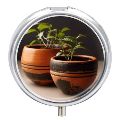 Small Clay Pot Round Pill Box Travel Portable Pill Case 23 Compartment Medicine Metal Tablet Vitamin Holder Organizer for Purse Pocket
