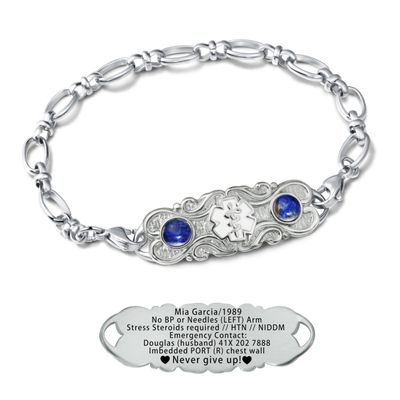 ASTERY Custom Medical Alert Bracelet for Women with Free Engraving,Personalized Women's Identification ID Bracelet Medical Jewelry (Silver Bracelet with Lapis Lazuli, 7.0 Inches)