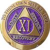 11 Year AA Medallion Elegant Purple Glitter Gold Silver Sobriety Chip Serenity Prayer Back view 3