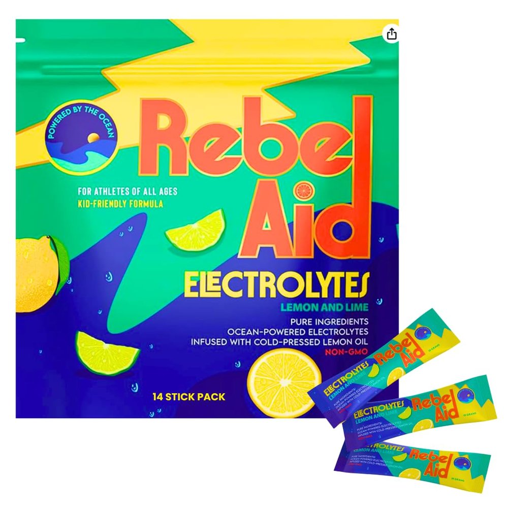 Rebel Aid Lemon/Lime Electrolyte Powder Clean Hydration for Kids & Teens, Natural Minerals, Non GMO 14 Stick Packs