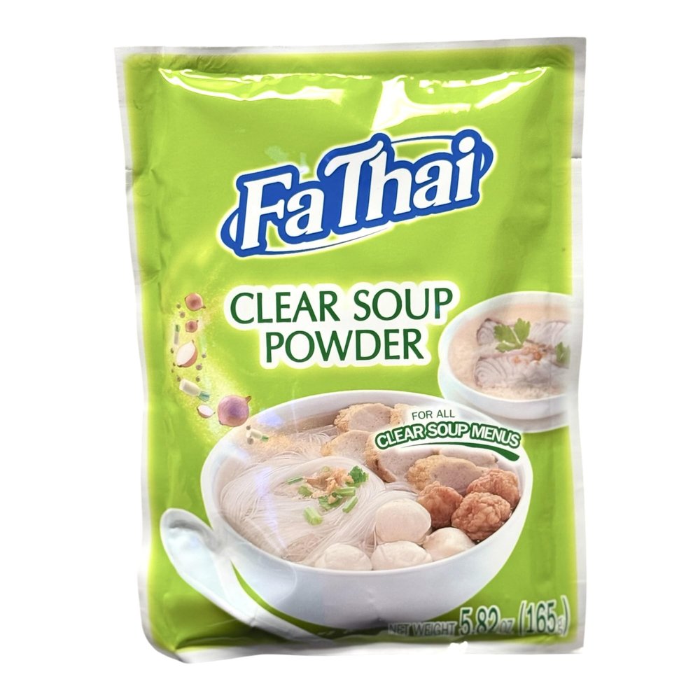 AquaNation Listing For Fa Thai Instant Clear Soup Powder, Seasoning for Thai Rice Noodles, BBQ, Sukiyaki, Hotpot, Congee & More, 5.82oz (165g) Halal Certified (Pack of 1, Clear Soup Powder)