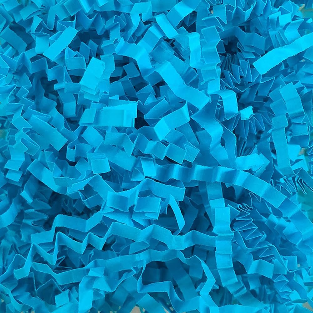 Crinkle Cut Paper Shred Filler Recyclable Gift Wrap Confetti Raffia Grass Shred Paper for Easter Baskets Filler Creative Eggs Decor50g) (Blue)
