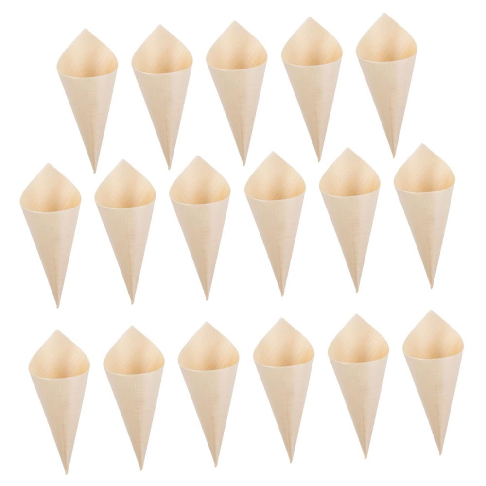 Hoement 150pcs Mini Ice Cream Cups Wooden Cones for Charcuterie Desserts Candy Easy to Carry Use