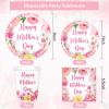 JarThenaAMCS 120Pcs Mother's Day Plates Napkins and Cups Happy Mother's Day Party Supplies Pink Mom Flower Theme Tableware for Mommy Birthday Party Decorations, Serve 24 Guests view 2
