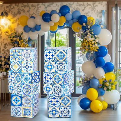 Hushee 6 Pcs Large Amalfi Coast Party Decorations Boxes, 12 Inch Amalfi Coast Cardboard Box Capri Lemon Backdrop Bowl Party Decor Props Boxes for Birthday Baby Shower Wedding Supplies