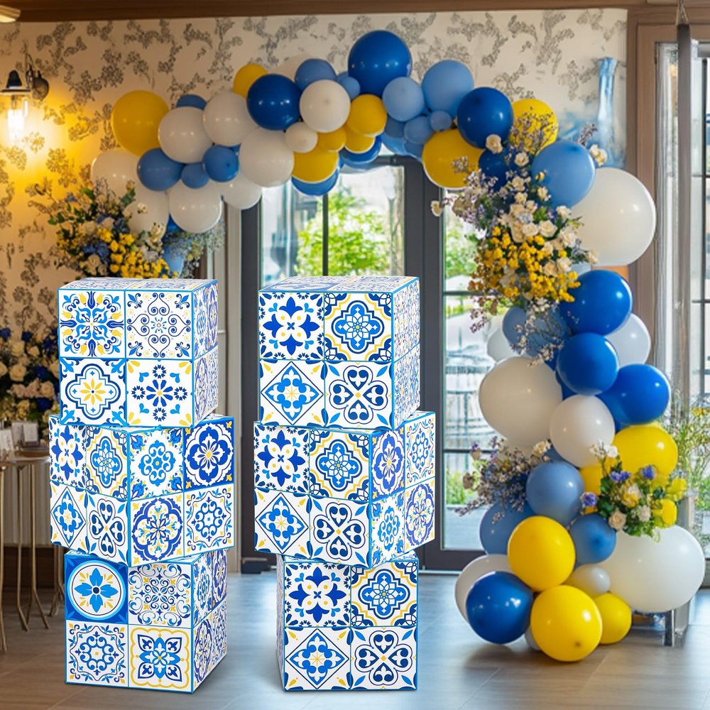 Hushee 6 Pcs Large Amalfi Coast Party Decorations Boxes, 12 Inch Amalfi Coast Cardboard Box Capri Lemon Backdrop Bowl Party Decor Props Boxes for Birthday Baby Shower Wedding Supplies