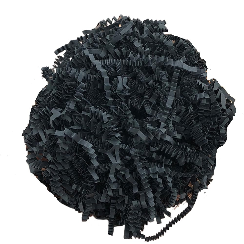50g Crinkle Cut Paper Shred for Easter Decor Gift Basket Filler, Gift Box Filler Paper Shreds, Raffia Grass for Gift Wrapping (Black)