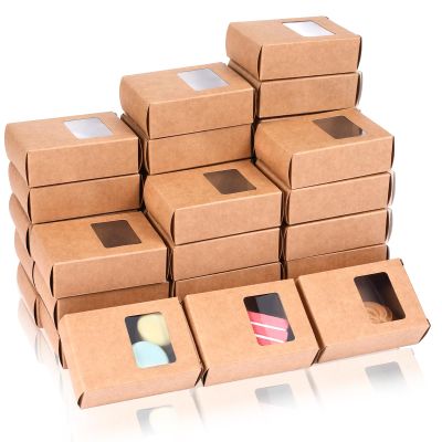 100 Pack Soap Packaging Boxes, Paper Box for Handmade Gift, Bulk Mini Present Wrappers Box, Treat Favor Boxes with Clear Window, Soap Making Supplies for Bakery Cookies Candy Chocolate Jewelry