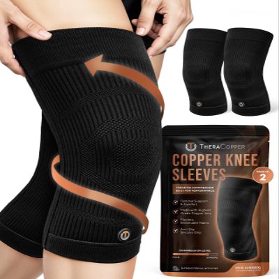 TheraCopper Copper Knee Brace for Men & Women (2 Pack) Non-Slip Compression Copper Knee Sleeve for Arthritis, Knees Pain Relief, Swelling, Anti inflammatory and Recovery Support (Large)