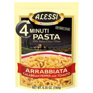 Alessi 4 Minute Pasta, One Dish Quick Meals, Stovetop or Microwave, Dinner or Side Ready in Minutes (6.35 Ounce (Pack of 1), Arrabbiata)