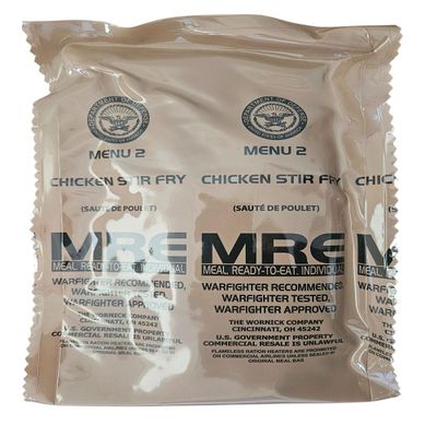 Genuine USGI MRE [Meal, Ready to Eat] Inspection Date 01/2026 or Newer [New Packaging] - You Choose Menu Ration with Entree, Snacks, Dessert, Drink Mix, Utensils, Condiments and FRH. (Chicken Stir Fry)