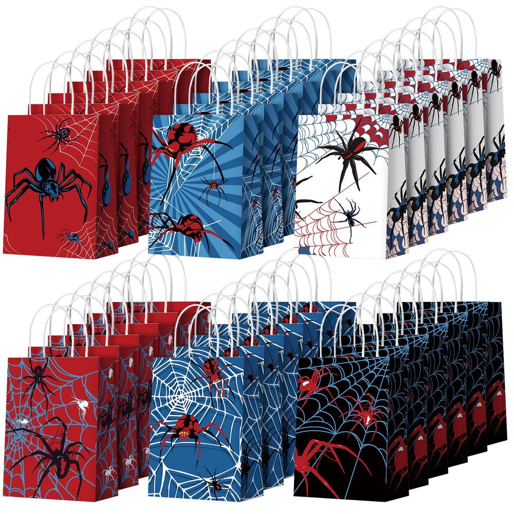 Epakh 36 Pcs Spider Party Favors Bags with Handles Spider Birthday Party Decorations Double Sided Goodie Candy Bags (Class Spider)