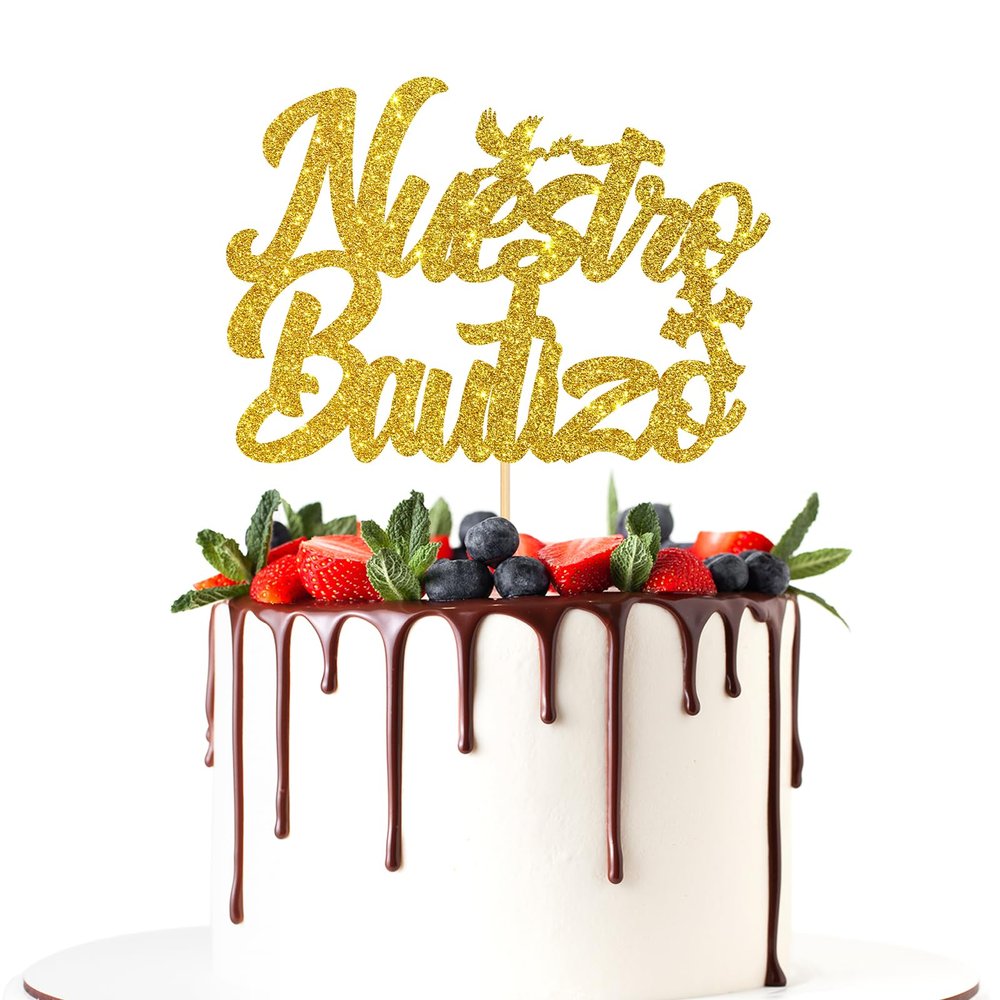 Nuestro Bautizo Cake Topper, Christening, Baby Shower, Baby's 1st Birthday Party Decorations Supplies, Gold Glitter
