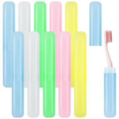 10 Pcs Travel Toothbrush Case Holder,Plastic Toothbrush Case, Portable Toothbrush Container Cases, 5 Assort Color Plastic Toothbrush Carrier Cover Cases Travel Cover Holder Storage for Traveling Home