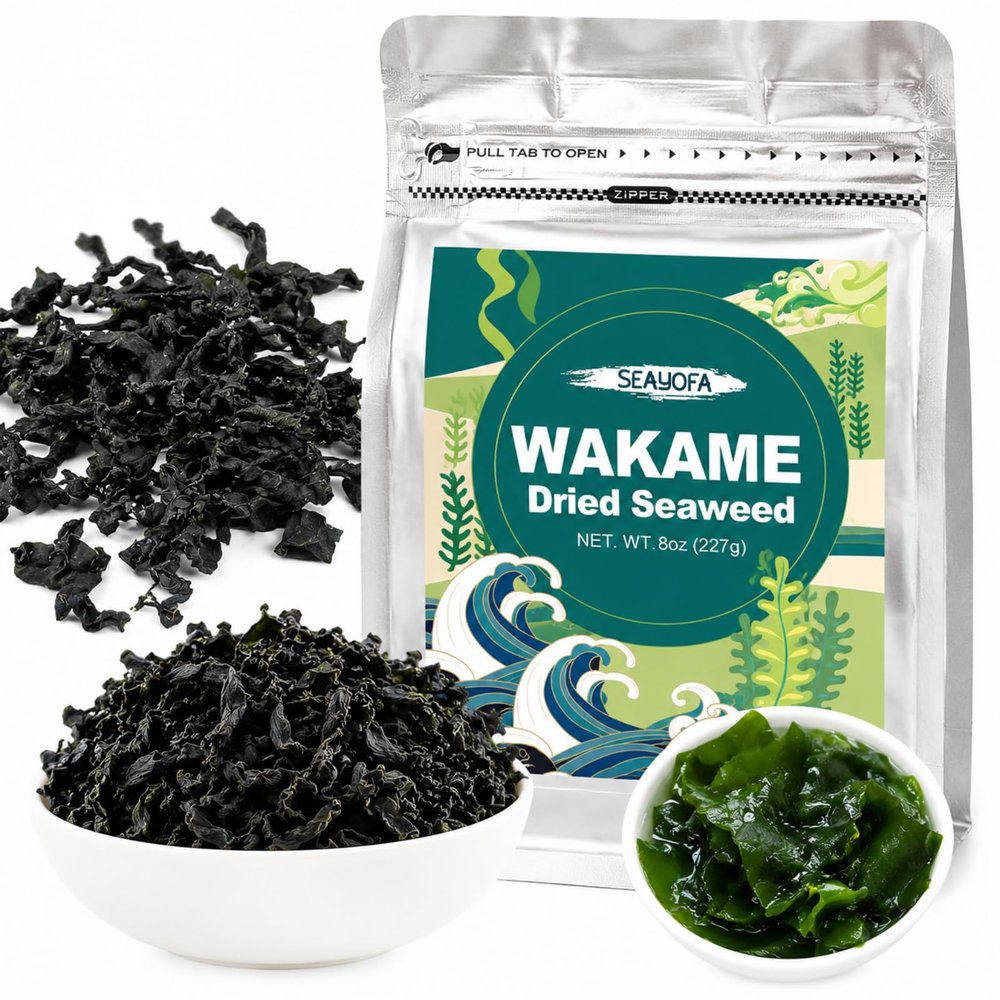 8oz (227g) Dried Wakame Seaweed 100% Natural Sea Vegetable for Miso Soup, Seaweed Salad, Ramen, Stir-Fry, Camping Meals & Asian Cooking, Gluten-Free, Vegan-Friendly