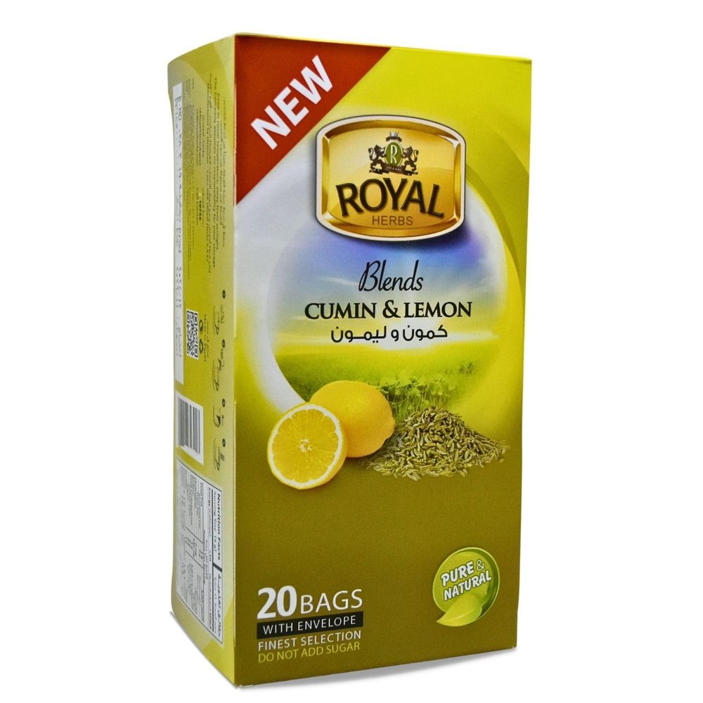Royal Cumin & Lemon Pure And Natural Dried Drink Premium Herbal Tea Egyptian Oriental Herbals Arab Herb Fresh Herbs Egypt No Additives No Gmo Kosher Halal (1 Pack = 20 Tea Bags)
