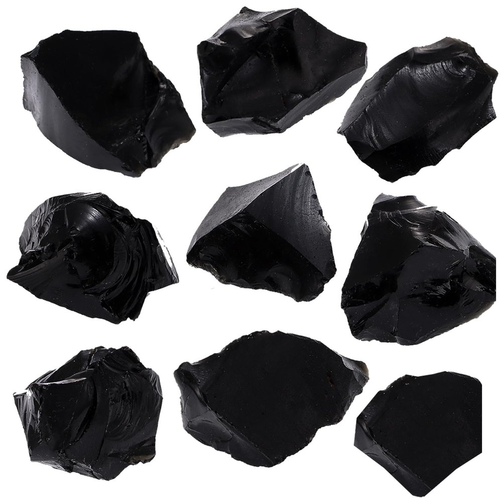 1Lb Black Obsidian Crystal Rocks Raw Stones for Tumbling, Black Obsidian Crystals Bulk Rough Gemstone for Jewelry Making, Healing, Meditation, Sculpture
