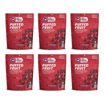Made In Nature Organic Puffed Fruit, Strawberry (Pack of 6) Air-Dried & Crispy, No Added Sugar, Gluten Free, Simple Ingredients