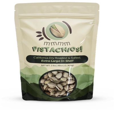 mmmm Pistachios! Dry Roasted Salted Extra Large In-Shell Pistachios, 3 Pounds (48 oz) | California Grown Freshly Harvested | Vegan Gluten Free Non-GMO | High Protein High Fiber Antioxidants | Healthy Everyday Snack | Product of the USA