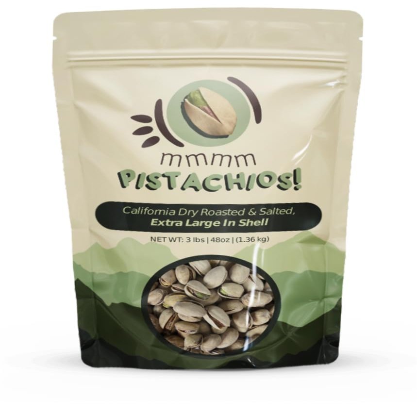 mmmm Pistachios! Dry Roasted Salted Extra Large In-Shell Pistachios, 3 Pounds (48 oz) | California Grown Freshly Harvested | Vegan Gluten Free Non-GMO | High Protein High Fiber Antioxidants | Healthy Everyday Snack | Product of the USA