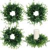 4 Pcs Spring Summer Candle Rings Green Boxwood Wreaths 3 Inch Green Boxwood Candle Rings Pillars Kitchen Cabinet Wreaths Mini Candle Wreath for Wedding Party Decor view 1