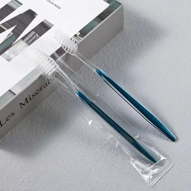 100 Pcs Disposable Toothbrushes Bulk Individually Wrapped Pre Pasted Soft Bristle Tooth Brush Set Travel Colorful Toothbrushes for Homeless Gift Hotel Camping Travel (Blue B5, one Size)