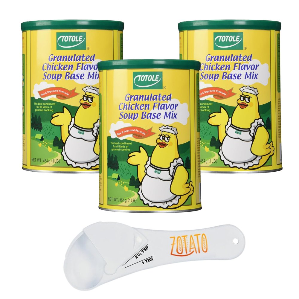 (3 Packs) Totole Chicken Flavor Soup Base Mix, 454g (1lb) Less Salty, Quick Dissolving Includes 5-in-1 Measuring Spoon for Easy Portioning