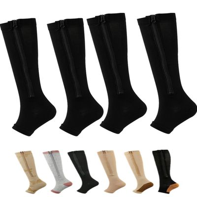 Aofur Zipper Compression Socks for Women & Men Circulation Calf Knee High 15-20mmHg Open Toe Compression Stocking suit for Circulation Support (Black(2Pairs), S/M)