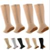Aofur Zipper Compression Socks for Women & Men Circulation Calf Knee High 15-20mmHg Open Toe Compression Stocking suit for Circulation Support (Beige b(2Pairs), XXL) view 1