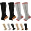 Aofur Zipper Compression Socks for Women & Men Circulation Calf Knee High 15-20mmHg Open Toe Compression Stocking suit for Circulation Support (Grey Brown(2Pairs), XXL) view 1