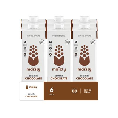 Maizly Chocolate 32 fl oz Corn Milk Case of 6 | DairyFree, GlutenFree, AllergenFree Chocolate Milk Alternative Made From NonGMO Corn | Excellent Source of Vitamins A, D, E & Good Source of Calcium | Smooth Cocoa Flavor for Daily Use