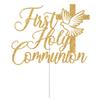 First Holy Communion Cake Topper, Baptism Cake Decor, First Communion Decorations, Wedding Christening Baptism Baby Shower Party Decorations (Gold Glitter) view 2