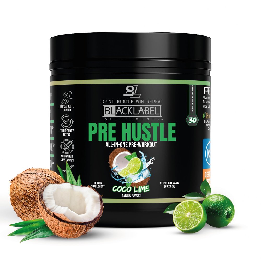 BLACKLABEL Supplements PRE Hustle V3 Pre-Workout Powder NSF Certified for Sport Energy, Strength & Endurance Support Coconut Lime Flavor with Creatine & Caffeine 30 Servings