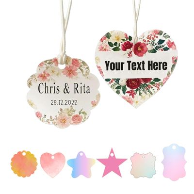200PCS Custom Kraft/White Paper Gift Tags with String, Personalized Favor Labels with Floral Design for Wedding, Party Gift, Birthdays, Baby Shower, Bridal Shower (2.52.5inches-Flower Shaped)