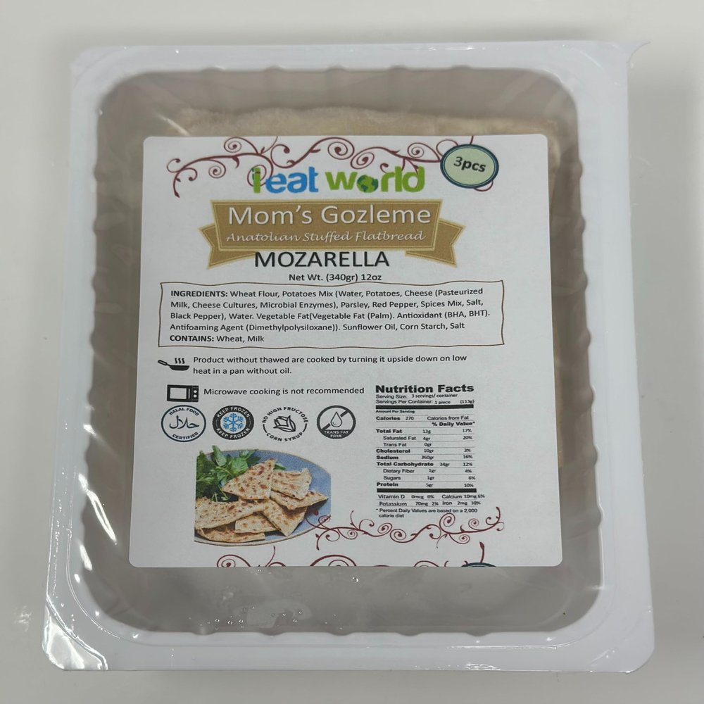 IEATWORLD Moms Gozleme Middle Eastern Anatolian Stuffed Flat Bread Heat & Serve 4 Delicious Flavors 3 Pcs Packs (2 Packs of 3 Pcs Pack, Mozarella)