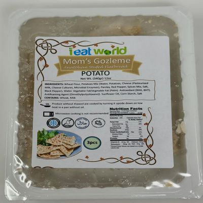 IEATWORLD Moms Gozleme Middle Eastern Anatolian Stuffed Flat Bread Heat & Serve 4 Delicious Flavors 3 Pcs Packs (Single 3 Pcs Pack, Potato)