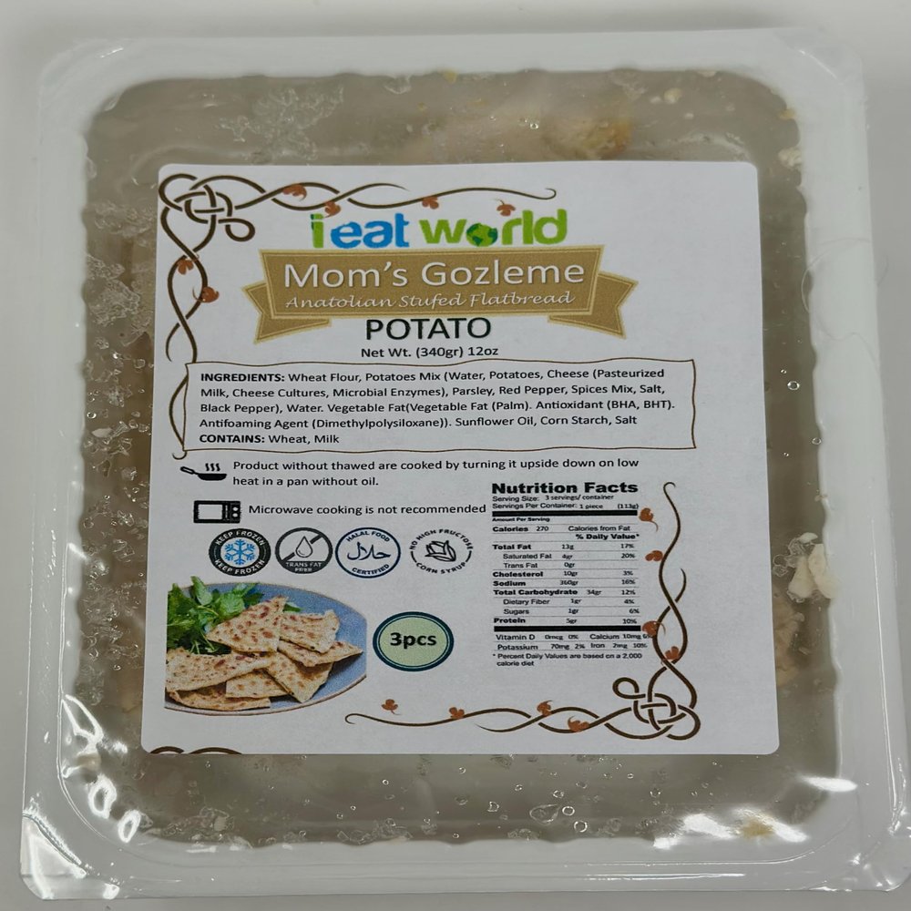 IEATWORLD Moms Gozleme Middle Eastern Anatolian Stuffed Flat Bread Heat & Serve 4 Delicious Flavors 3 Pcs Packs (Single 3 Pcs Pack, Potato)
