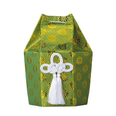 Divine Bag, Wide Gold Hexagon Bag, Green [for 4 Size Urns] | Buddhist Altar Supplies, Hand Memorial Urn