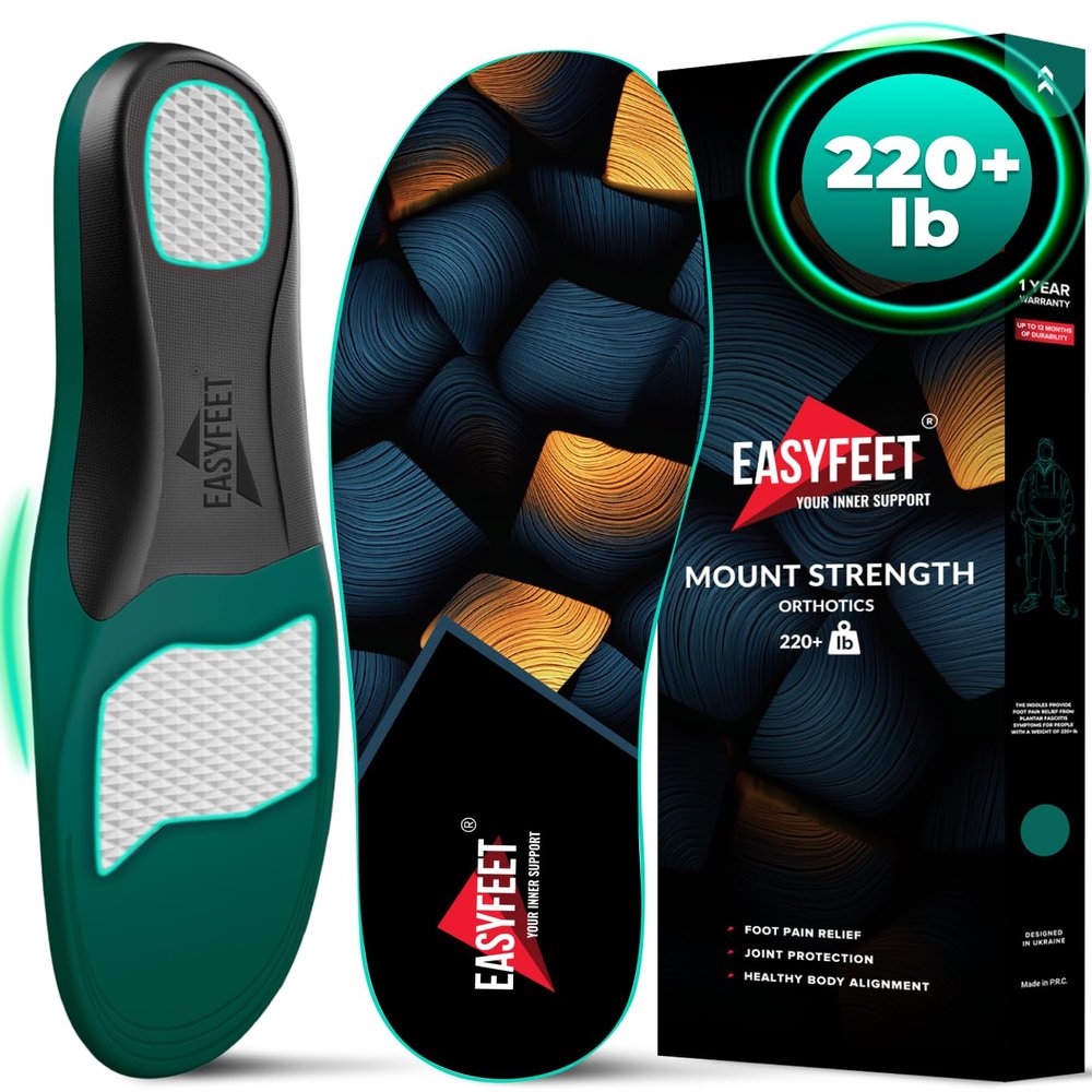 220+ lbs Plantar Fasciitis High Arch Support Insoles Men Women - Flat Feet Orthotic Inserts Standing All Day - Work Boot Shoe Insoles - Shoe Sole Flat Foot Heavy Men