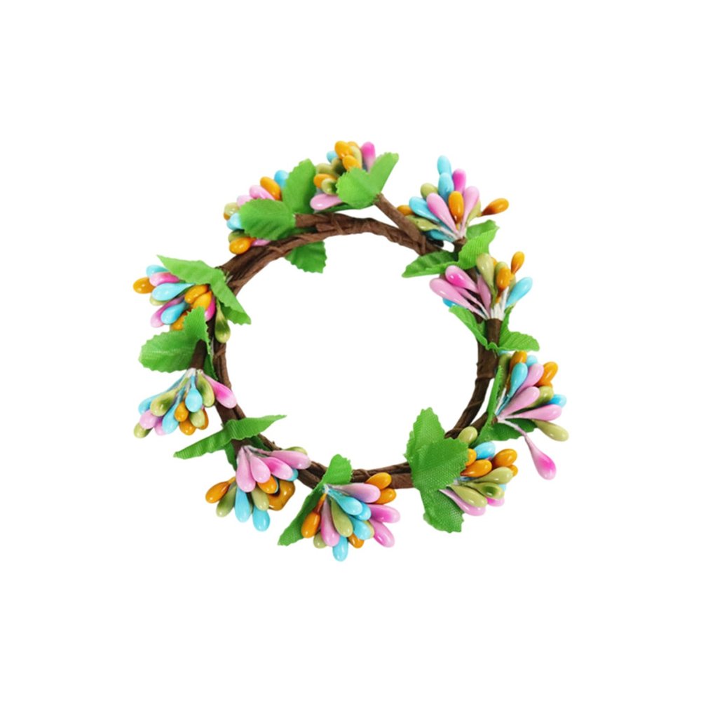 Easter Berries Candle Rings Wreaths Pastel Berry Bunch Pillar Candle Holder Rings with Green Leaves Spring Artificial Kitchen Cabinet Wreaths for Home Wedding Table Centerpiece Decoration (E-Green)