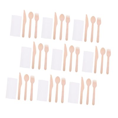 50 Sets Disposable Flatware Set with Timber Utensils and Xmas