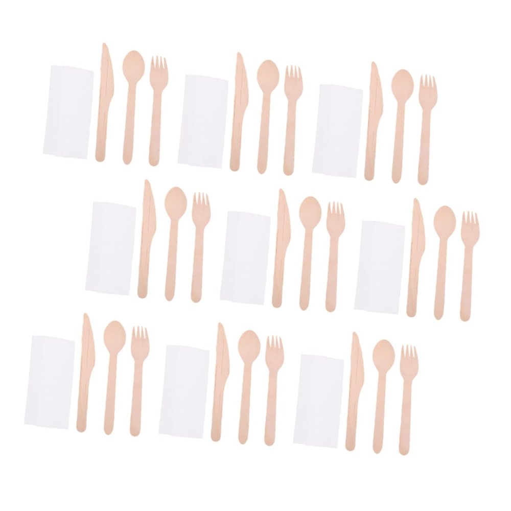 50 Sets Disposable Flatware Set with Timber Utensils and Xmas