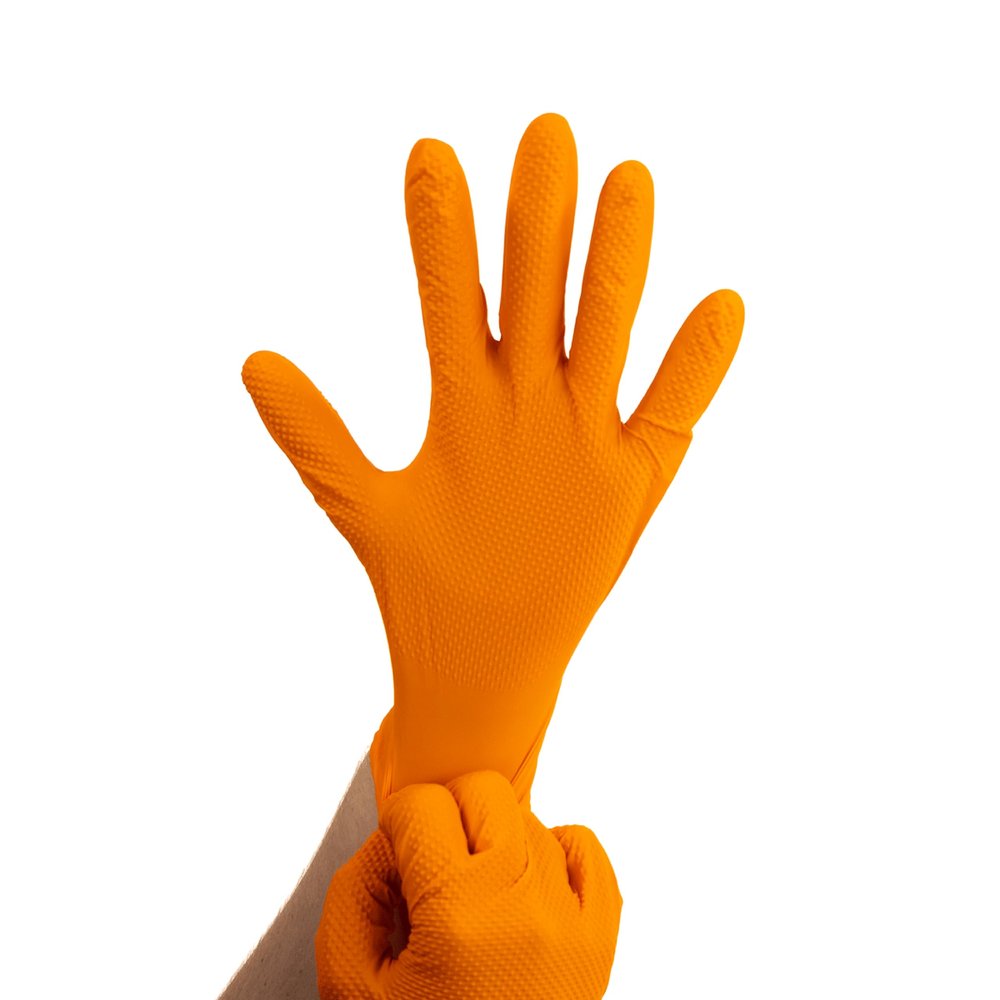 SHIELD GLOVES 1000 Pack Orange Nitrile Disposable Wolverine Gloves, 8 Mil, Powder & Latex Free Raised Diamond Texture 2XL Size Gloves