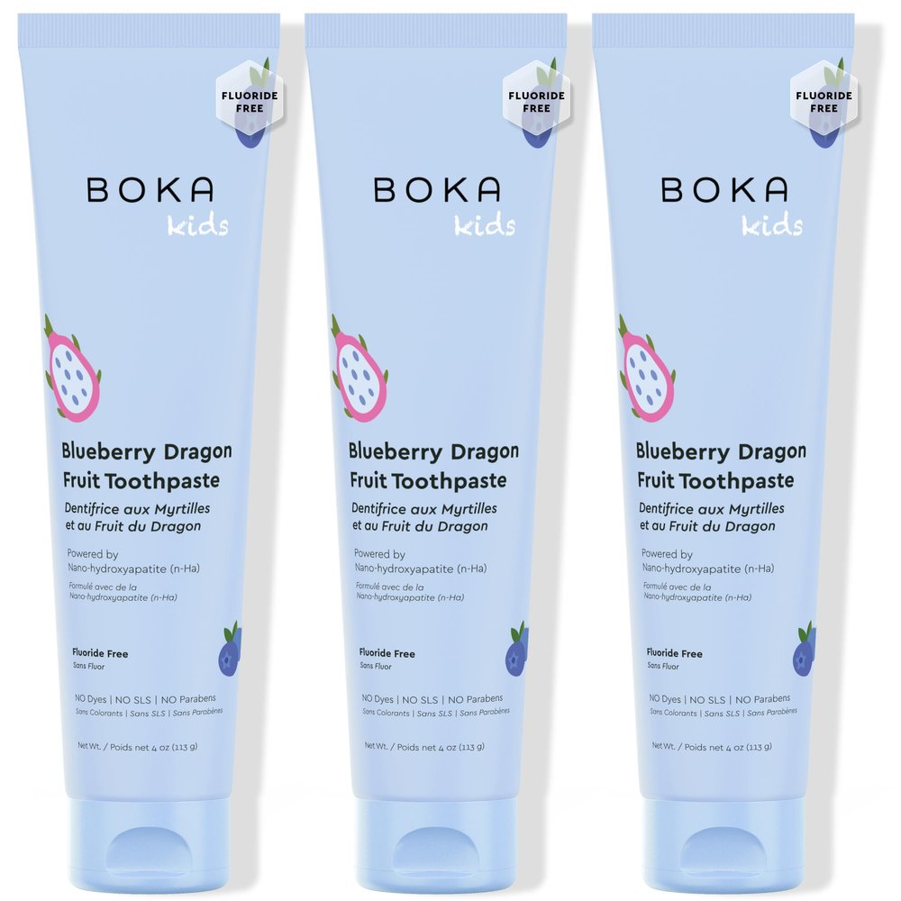 Boka Fluoride Free Toothpaste Nano Hydroxyapatite Toothpaste - Blueberry Dragon Fruit Flavor, 4 oz 3Pk