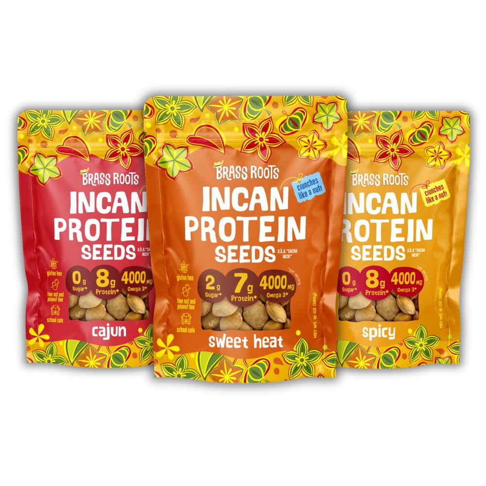 Brass Roots Organic Incan Protein Seeds - 10 oz - Spicy Bundle, High Protein, School Safe, Nut Free, High Omega 3, Supports Gut Health, Good Source of Fiber, Shark Tank
