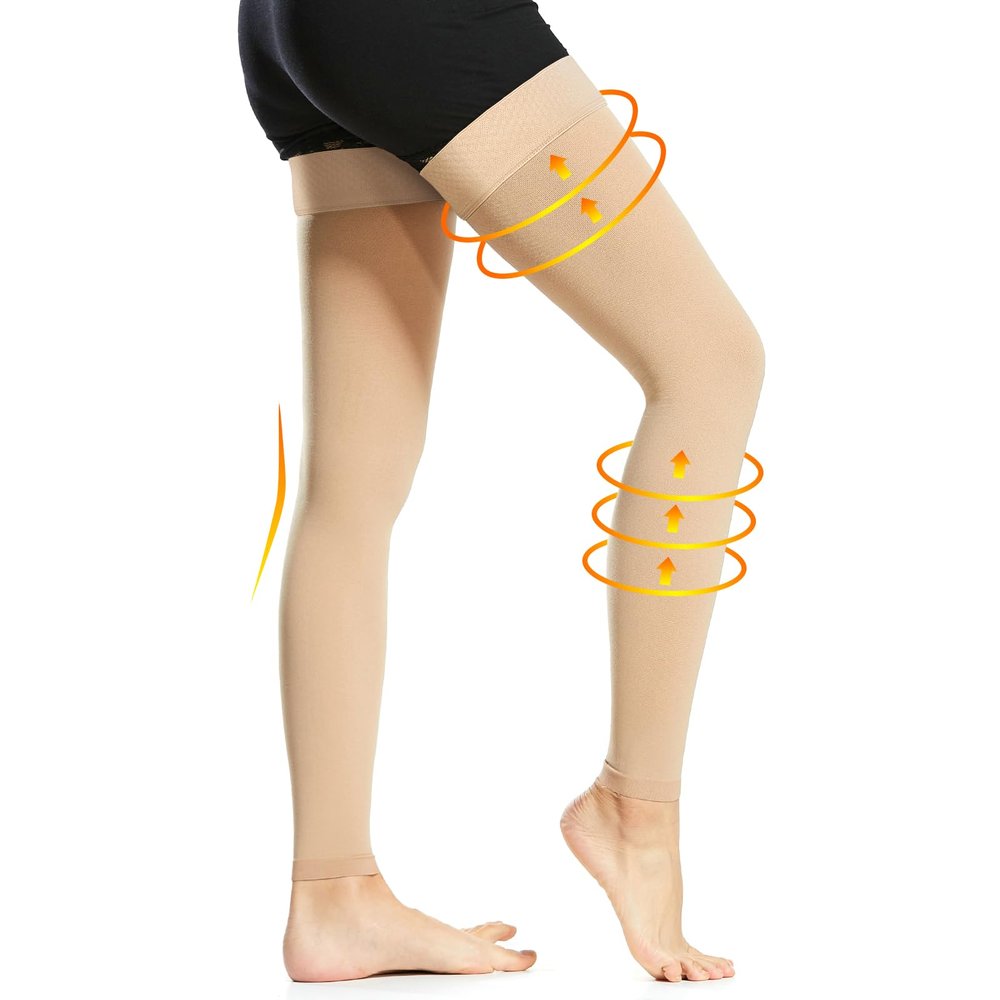 Ailaka Medical Compression Stockings for Women Men, Thigh High Footless 20-30mmHg Graduated Compression Socks with Silicone Band for Varicose Veins, Edema, Post-Surgery