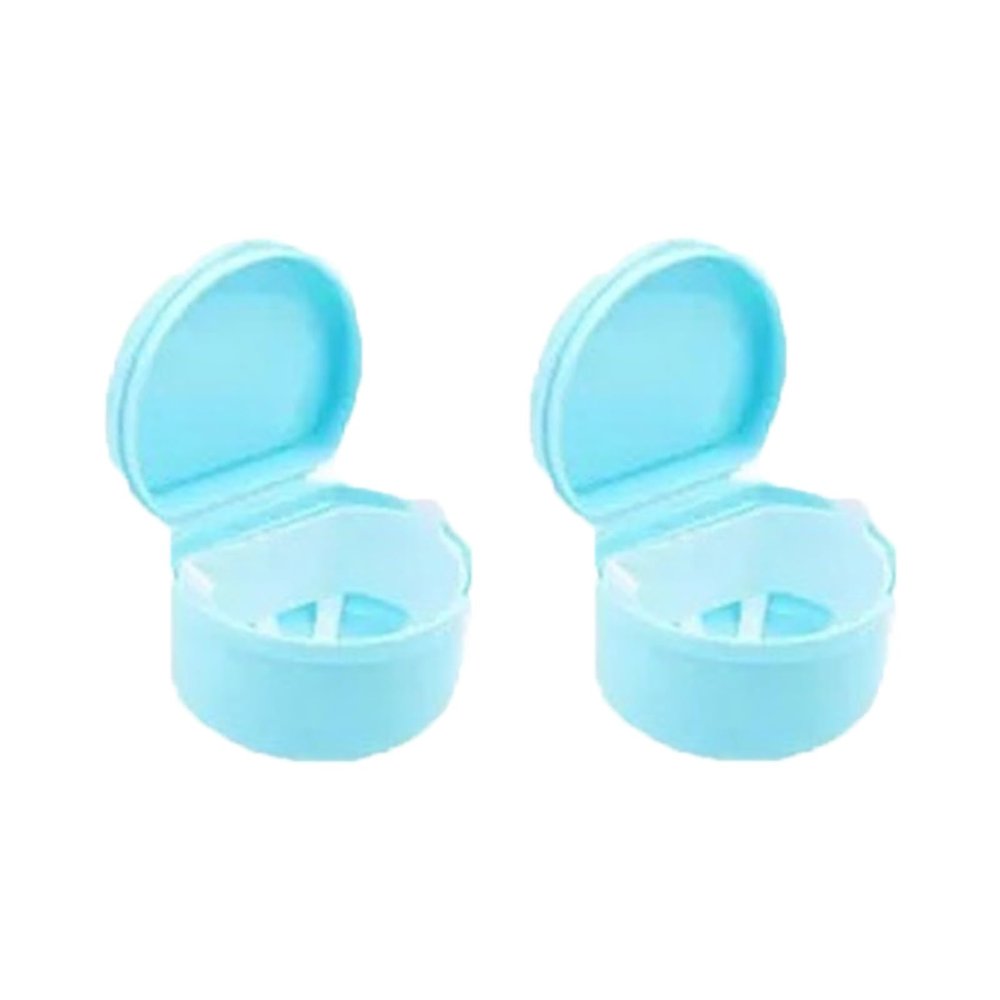 UYVEIS 2 Pcs Denture Cups for Soaking Dentures Invisible Braces Storage, Denture Case Office, Retainer Bath with Drain Basket(Light Blue)