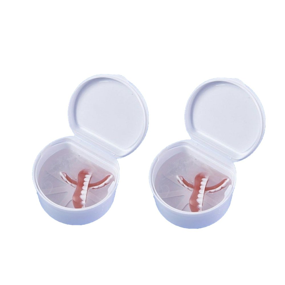 UYVEIS 2 Pcs Denture Cups for Soaking Dentures Invisible Braces Storage, Denture Case Office, Retainer Bath with Drain Basket(White)